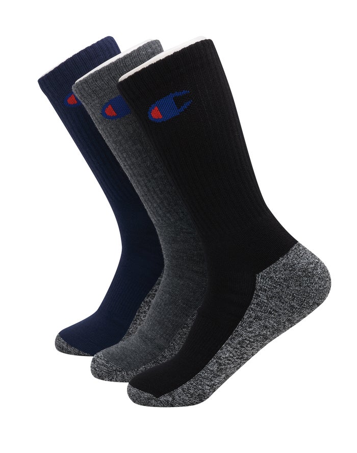 Champion Mens Socks NZ - Crew With Memory Cushion 3-Pairs Black/Grey ( 4056-FKNRC )